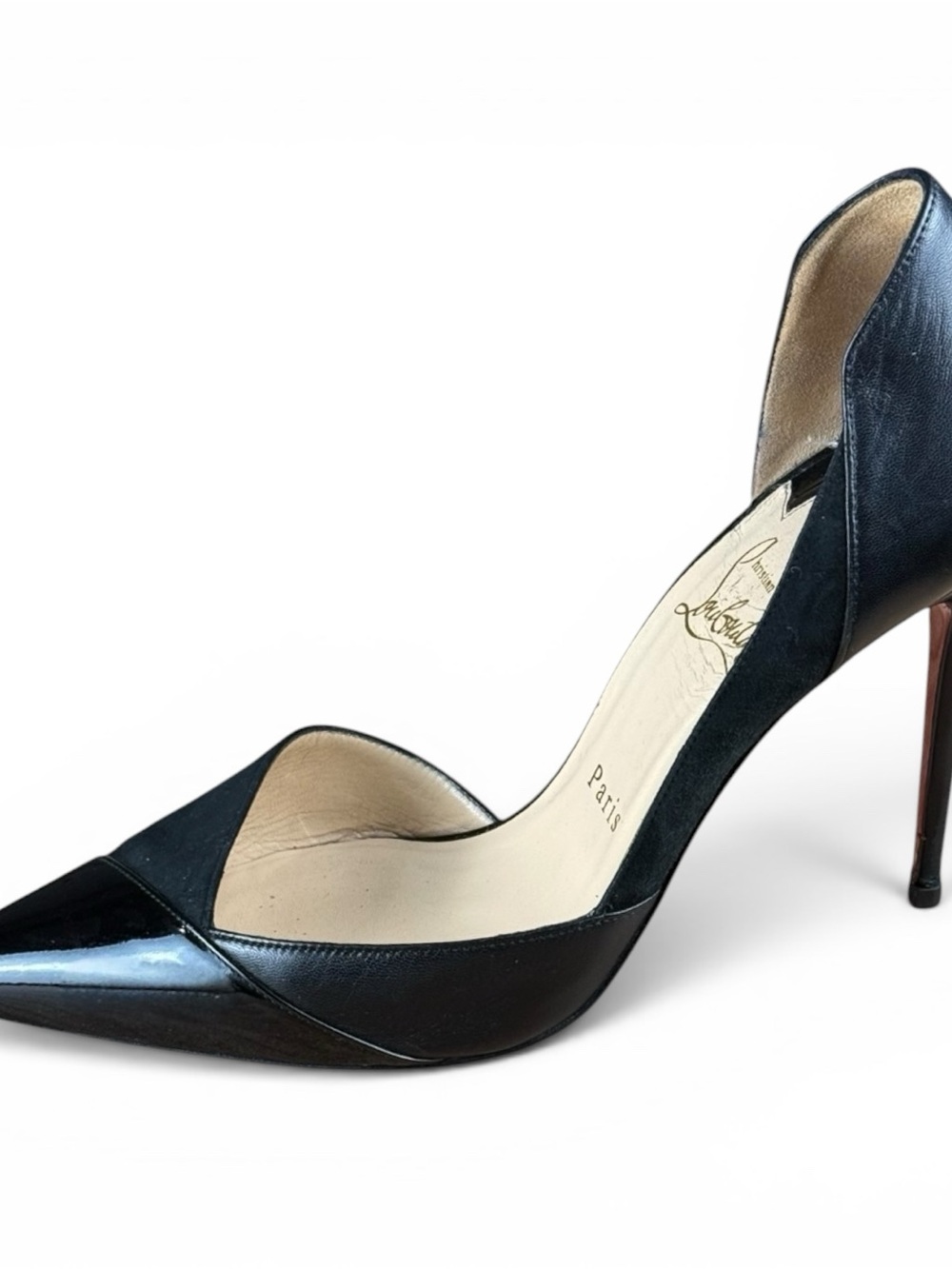 Christian Louboutin Black Suede & Patent Leather D’Orsay Pumps – Size 38.5 - Picture 4 of 11